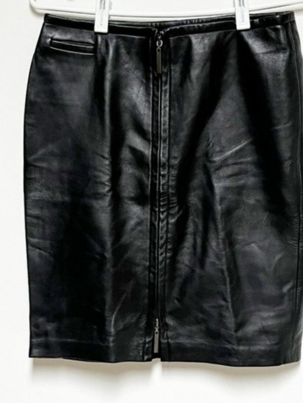Women's Express Soft Leather Pencil Skirt Black Zip Front Closure Size 3/4